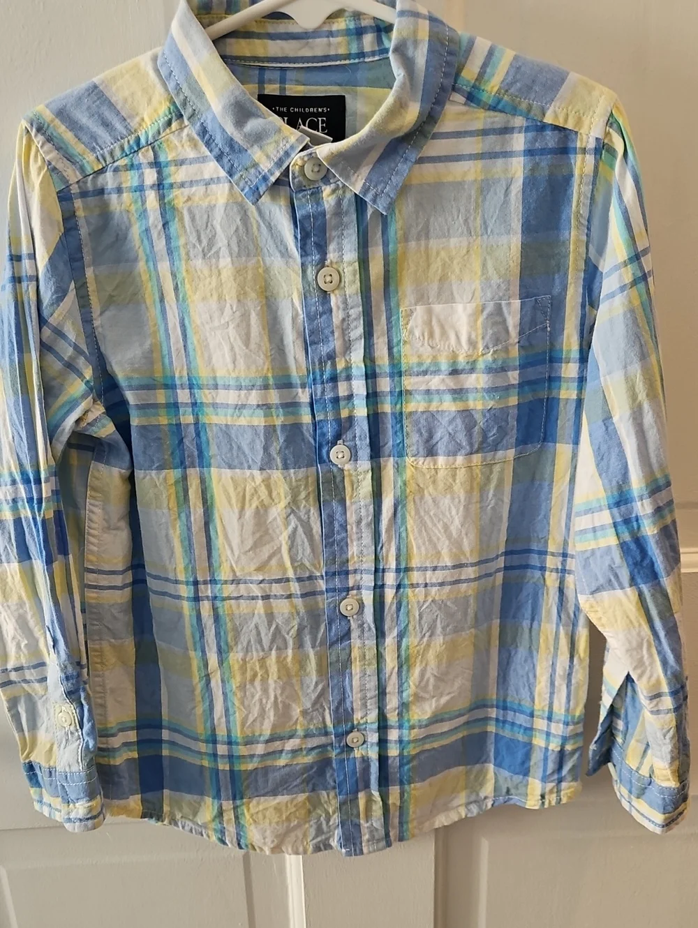 The Children's Place Light Blue, Yellow & White Plaid Button-Down Shirt